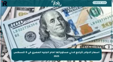 أسعار الدولار تتراجع لأدنى مستوياتها أمام الجنيه المصري في 8 أغسطس 2025